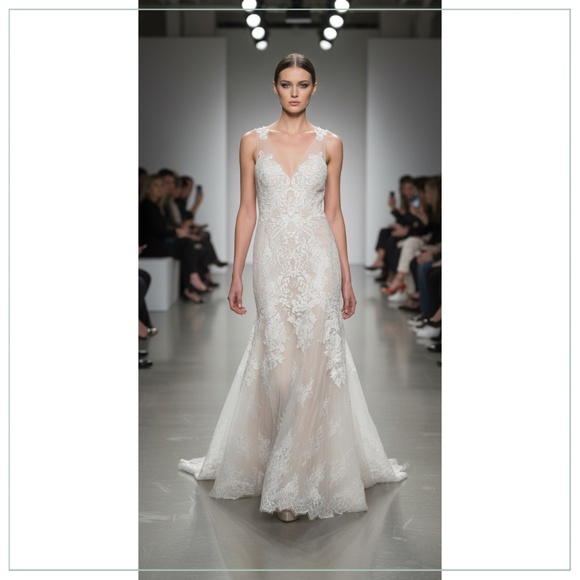 $4990 Monique Lhuillier Bliss 17206 Embellished Lace Silk Runway Bridal Gown - Picture 9 of 12